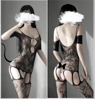 Noir Enigma Bodystocking – Schwarzer Cut-Out Netzbody mit ouvert Schritt für XS–L