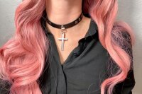 Gothic Cross Rivet Choker – Black Faux Leather Necklace with Cross Pendant & Studs