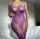 Mystic Orchid Bodystocking – Lila Netz-Catsuit mit floraler Spitze & ouvert Schritt, XS–L