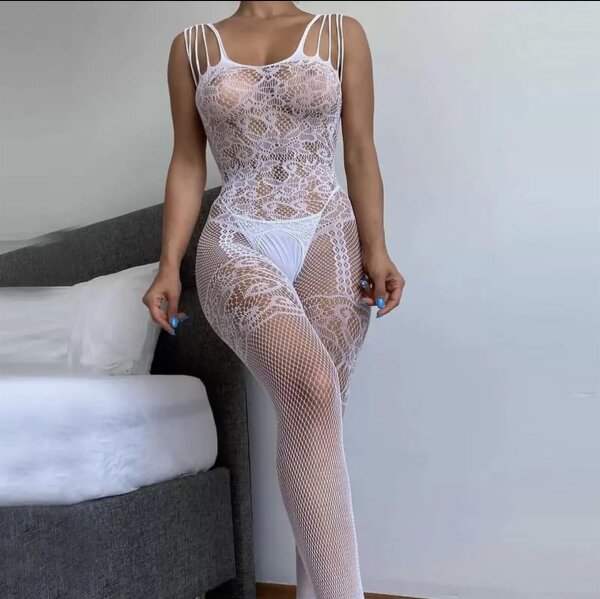 White Lace Elegance Bodystocking – Verführerisches Weiß, ouvert, XS bis XL, elastisch