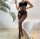 Noir Eclipse Garter Bodystocking – Black fishnet catsuit with garter illusion, cut out panels & open crotch, one size XS–L (EU 34–40), curve shaping stretch