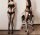 Noir Polka Line Bodystocking – Black sheer mesh with polka dot waist, triple thigh stripes & open crotch, one size XS–M