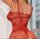 Crimson Spell Bodystocking – Red Lace Fishnet Catsuit with Open Crotch and Strap Design for XS–L
