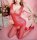 Crimson Sheer Net Bodystocking – Red Fishnet Catsuit with Deep Neckline & Open Crotch, One Size XS–L up to 75 kg