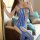 Cobalt Petal Straps Bodystocking – Electric blue mesh with lace up front, suspender look & crotchless design, one size XS–L