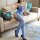 Cobalt Petal Straps Bodystocking – Electric blue mesh with lace up front, suspender look & crotchless design, one size XS–L