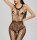 Midnight Ivy Bodystocking – Schwarzer Netz-Catsuit mit floraler Spitze und ouvert Schritt für XS–M