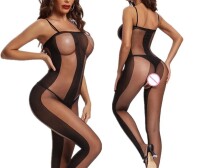 Velvet Shadows Bodystocking – Sheer One-Piece with Sensual Open Crotch, One Size XS-M