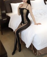 Velvet Shadows Bodystocking – Sheer One-Piece with Sensual Open Crotch, One Size XS-M