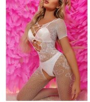 White Angel Bodystocking – Weißer Netzbody mit Cut-Outs & ouvert Schritt, One Size XS–L