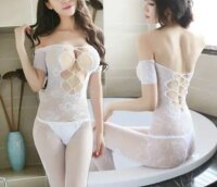 White Angel Bodystocking – Weißer Netzbody mit Cut-Outs & ouvert Schritt, One Size XS–L