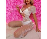 White Angel Bodystocking – Weißer Netzbody mit Cut-Outs & ouvert Schritt, One Size XS–L