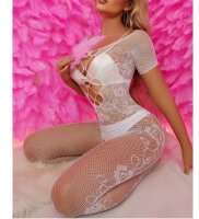 White Angel Bodystocking – Weißer Netzbody mit Cut-Outs & ouvert Schritt, One Size XS–L