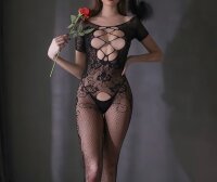Raven Lace-Up Allure Bodystocking – Black Fishnet...