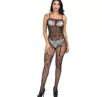 Crisscross Mesh Open-Crotch Bodystocking – black crisscross mesh, open crotch, breathable stretch