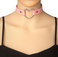 Sweetheart Choker – Zartrosa Halsband aus Kunstleder mit Herzanhänger