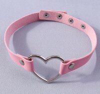 Sweetheart Choker – Zartrosa Halsband aus Kunstleder mit Herzanhänger