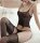 Obsidian Bloomframe Bodystocking – Black Fishnet Catsuit with Floral Panels, Vertical Lines & Open Crotch, XS–L