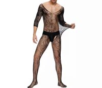 Dark Mesh Men Bodystocking – Black Lace-Pattern...
