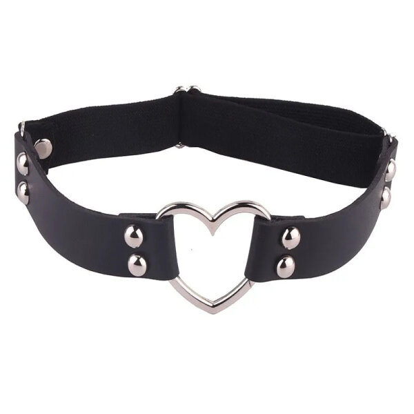 Heart Embrace Strap – Verstellbares schwarzes Beinband mit Herz-Detail aus Kunstleder