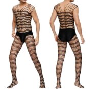 Striped Passion Herren Netz-Catsuit – Stilvolle...