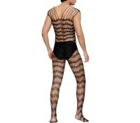 Striped Passion Herren Netz-Catsuit – Stilvolle Verführung in elastischem Design