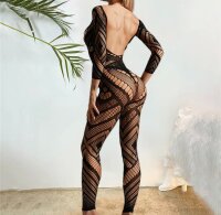 Obsidian Matrix Bodystocking – Schwarzer Ouvert Catsuit mit grafischen Cut outs, XS L