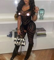 Obsidian Matrix Bodystocking – Schwarzer Ouvert Catsuit mit grafischen Cut outs, XS L