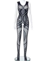 Obsidian Matrix Bodystocking – Schwarzer Ouvert Catsuit mit grafischen Cut outs, XS L