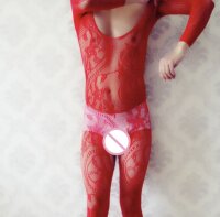 Scarlet Flame Men’s Bodystocking – Red Mesh...