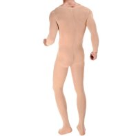 Nude Illusion Mens Bodysuit – Hautfarbener Ganzkörper-Catsuit mit langen Ärmeln, ultra-elastisch, XS–S