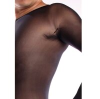 Sheer Black Open-Crotch Mens Bodystocking – sheer, long-sleeve, breathable & stretchy