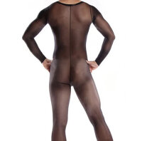 Sheer Black Open-Crotch Mens Bodystocking – sheer, long-sleeve, breathable & stretchy