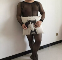 Sheer Black Open-Crotch Mens Bodystocking – sheer, long-sleeve, breathable & stretchy