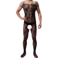 Midnight Rose Mens Catsuit – Floraler, elastischer Herren-Catsuit, ouvert, XS bis L
