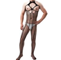 Halter Cutout Fishnet Mens Bodystocking – large mesh, halter neck, open crotch, stretchy