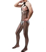 Halter Cutout Fishnet Mens Bodystocking – large mesh, halter neck, open crotch, stretchy