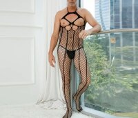 Halter Cutout Fishnet Mens Bodystocking – large mesh, halter neck, open crotch, stretchy