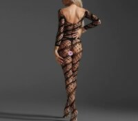 Seducta Crossline Mesh Bodystocking – Off-Shoulder Fishnet-Catsuit, Ouvert & figurbetonend