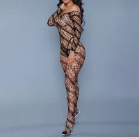 Seducta Crossline Mesh Bodystocking – Off-Shoulder Fishnet-Catsuit, Ouvert & figurbetonend