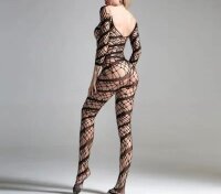 Seducta Crossline Mesh Bodystocking – Off-Shoulder Fishnet-Catsuit, Ouvert & figurbetonend