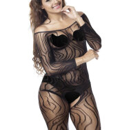Obsidian Tiger-Stripe Mesh Open-Crotch Bodystocking – tiger stripe mesh, scoop back, open crotch