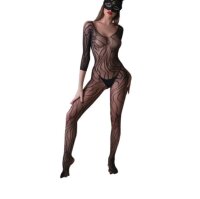 Obsidian Tiger-Stripe Mesh Open-Crotch Bodystocking – tiger stripe mesh, scoop back, open crotch