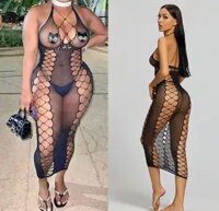 Obsidian Serpent Mesh Dress – Schwarzes Neckholder-Netzkleid mit Cutouts & figurbetontem Design