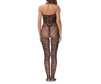 Black Lace Temptation Bodystocking – Schwarzer Spitzen Catsuit, ouvert (im Schritt offen), Einheitsgröße XS–L (34–40)