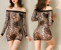 Heartstrings Fishnet Dress – Off-shoulder mini dress with heart details, XS-M (34-38)