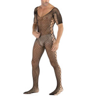 Midnight Grid Mens Bodysuit – Ouvert Catsuit, XS-L, Schwarz