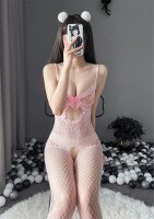 Blush Ribbon Cutout Bodystocking – Pastel Pink Lace...