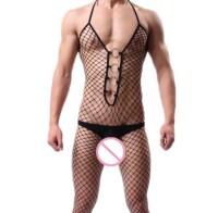 Nocturnal Seduction Mens Fishnet Bodystocking – Großmaschiger Catsuit, Schnürung, Ouvert, XS-M