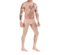 Ink Illusion Men’s Tattoo Mesh Bodystocking – Full-body tattoo print, long sleeves, open crotch, soft stretch mesh